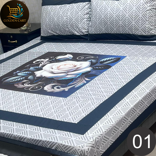 Pure Cotton Gold Panel King Size Bedsheet [SET A]