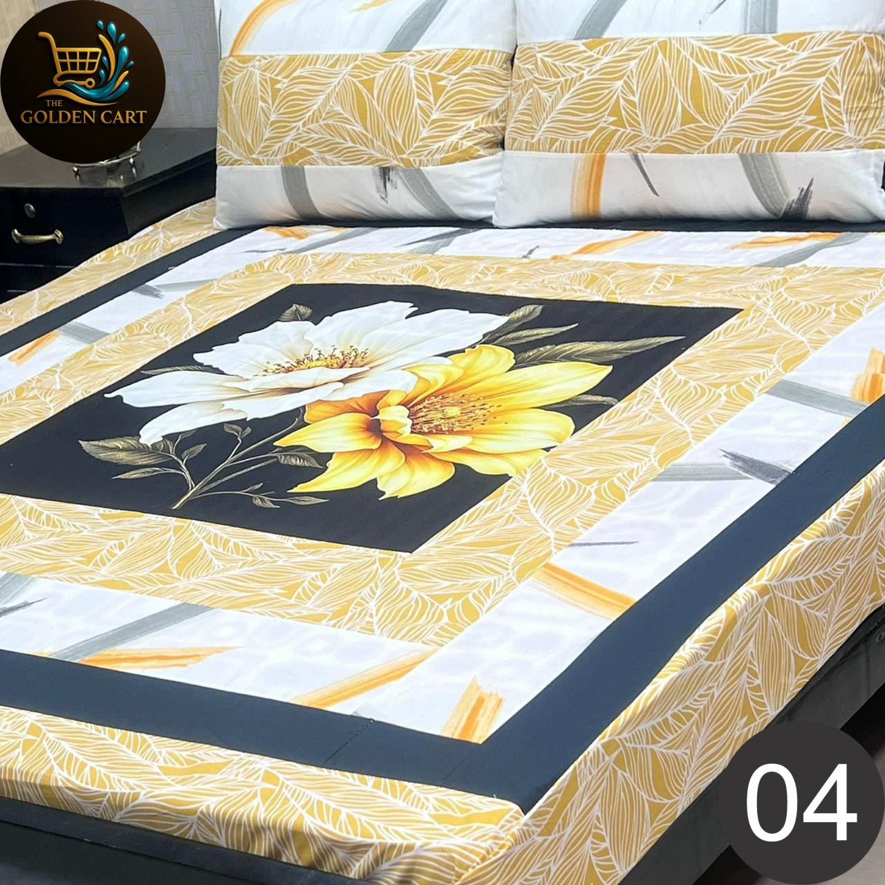 Pure Cotton Gold Panel King Size Bedsheet [SET A]