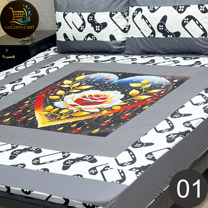 Pure Cotton Gold Panel King Size Bedsheet [SET B]