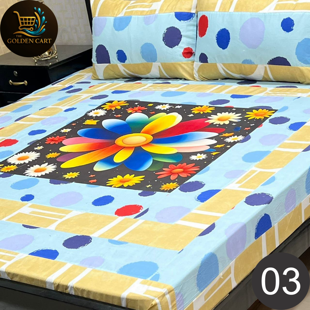 Pure Cotton Gold Panel King Size Bedsheet [SET B]