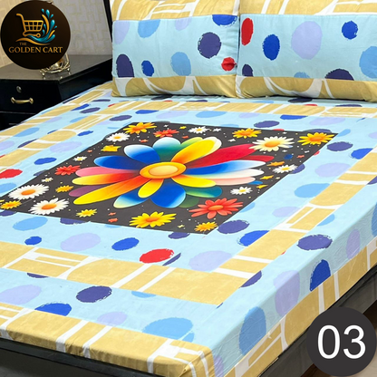 Pure Cotton Gold Panel King Size Bedsheet [SET B]