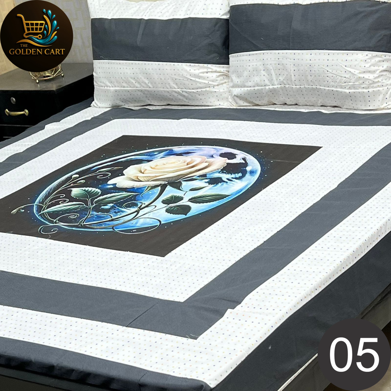 Pure Cotton Gold Panel King Size Bedsheet [SET B]