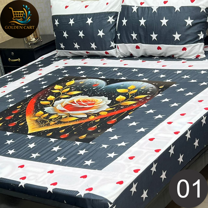 Pure Cotton Gold Panel King Size Bedsheet [SET C]