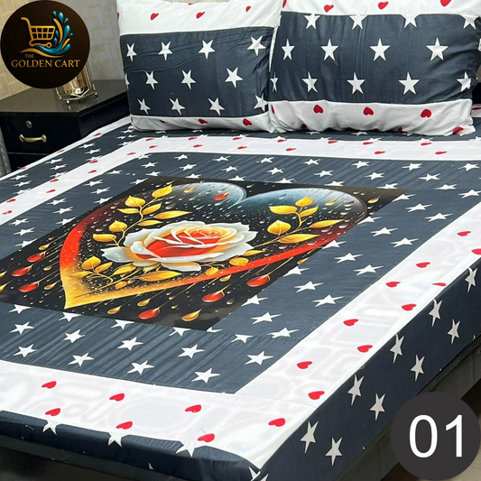 Pure Cotton Gold Panel King Size Bedsheet [SET C]