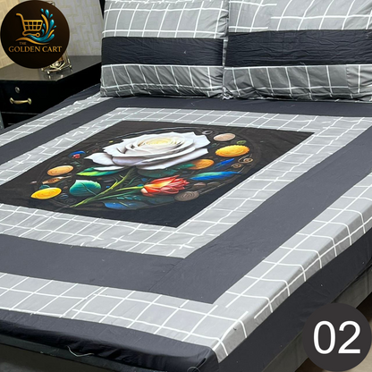 Pure Cotton Gold Panel King Size Bedsheet [SET C]