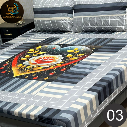 Pure Cotton Gold Panel King Size Bedsheet [SET C]