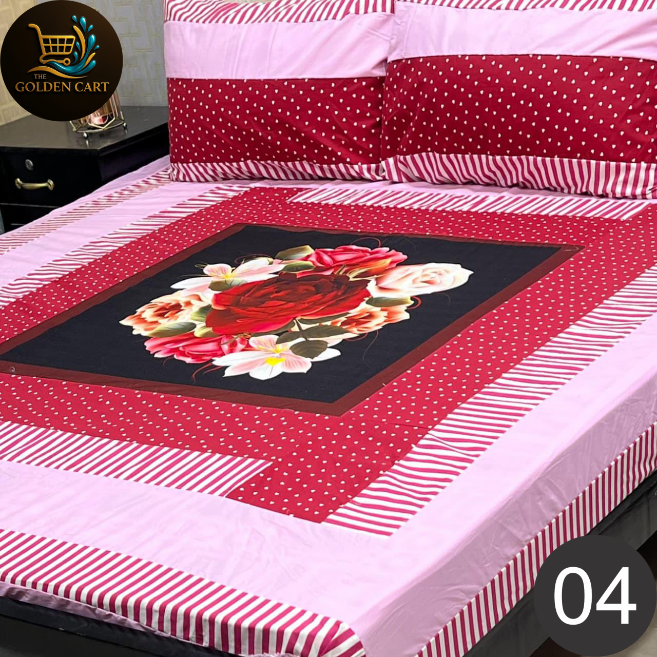 Pure Cotton Gold Panel King Size Bedsheet [SET C]