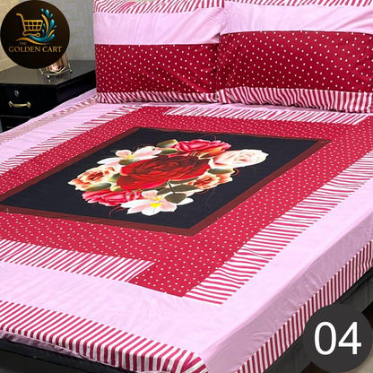 Pure Cotton Gold Panel King Size Bedsheet [SET C]