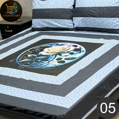 Pure Cotton Gold Panel King Size Bedsheet [SET C]