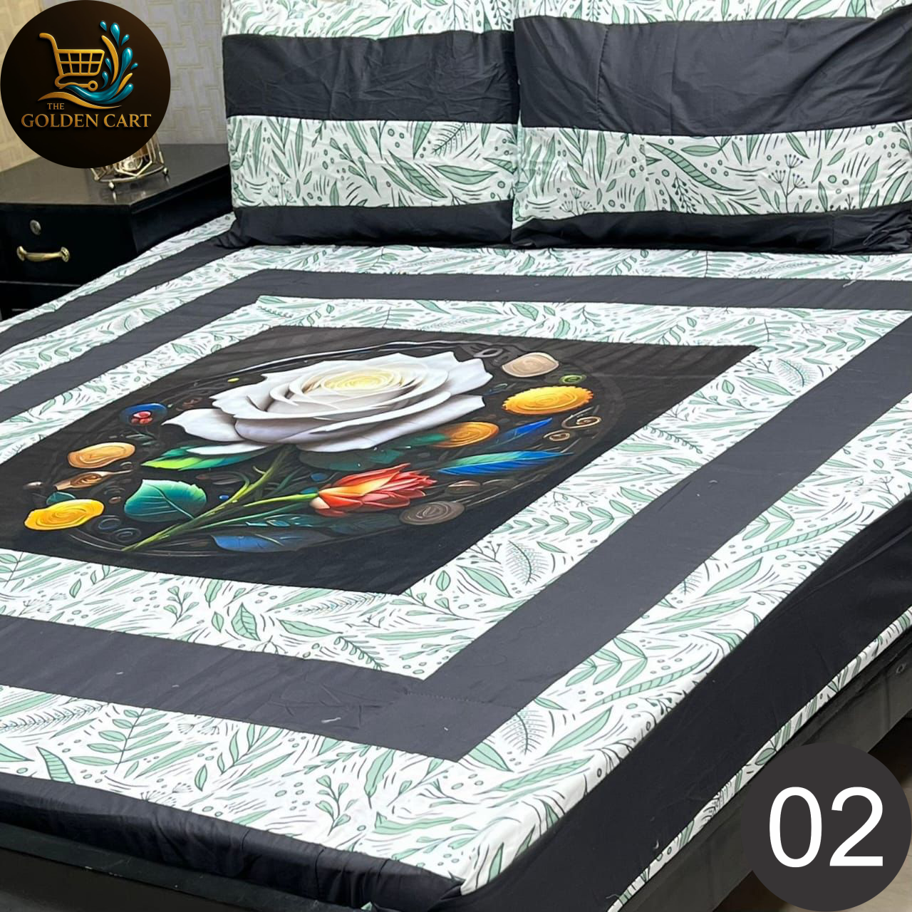 Pure Cotton Gold Panel King Size Bedsheet [SET D]