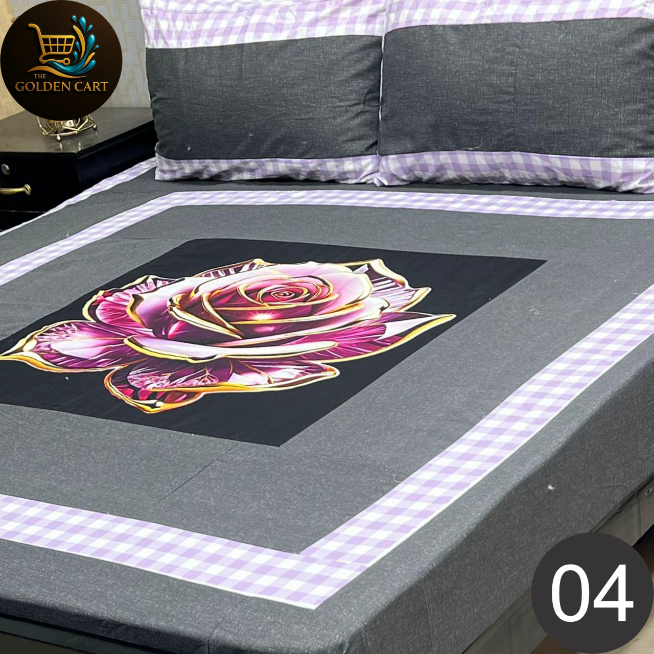 Pure Cotton Gold Panel King Size Bedsheet [SET D]
