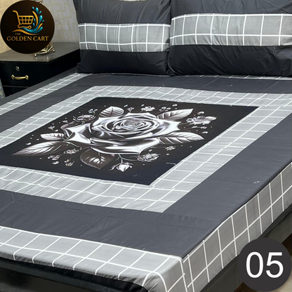 Pure Cotton Gold Panel King Size Bedsheet [SET D]