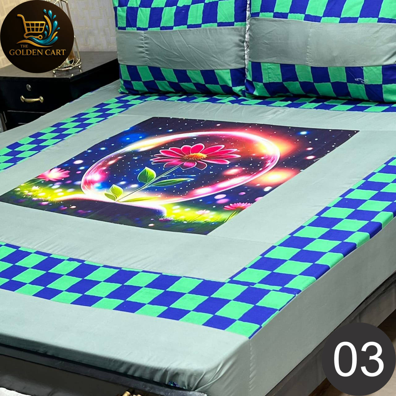 Pure Cotton Gold Panel King Size Bedsheet [SET E]