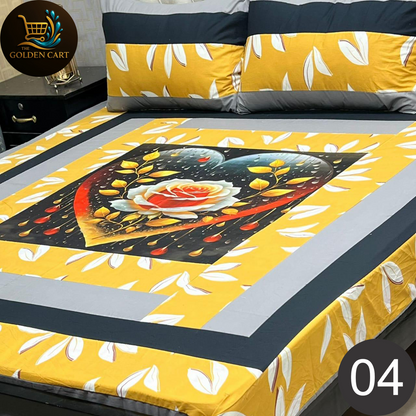 Pure Cotton Gold Panel King Size Bedsheet [SET E]