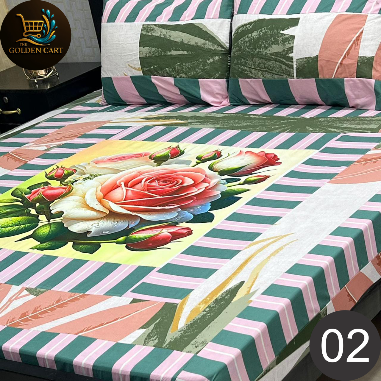 Pure Cotton Gold Panel King Size Bedsheet [SET F]