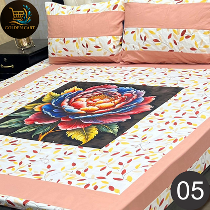 Pure Cotton Gold Panel King Size Bedsheet [SET F]
