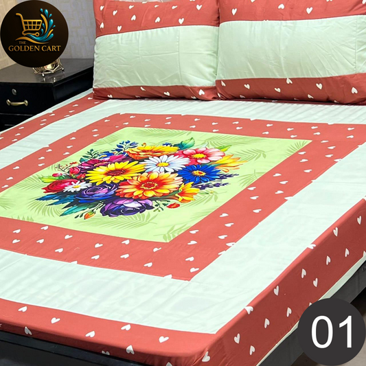 Pure Cotton Gold Panel King Size Bedsheet [SET G]