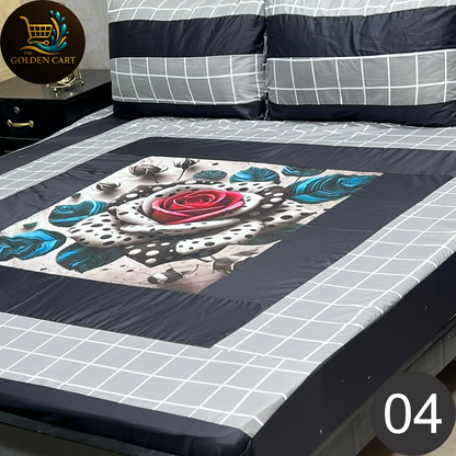 Pure Cotton Gold Panel King Size Bedsheet [SET G]