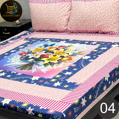 Pure Cotton Gold Panel King Size Bedsheet [SET H]