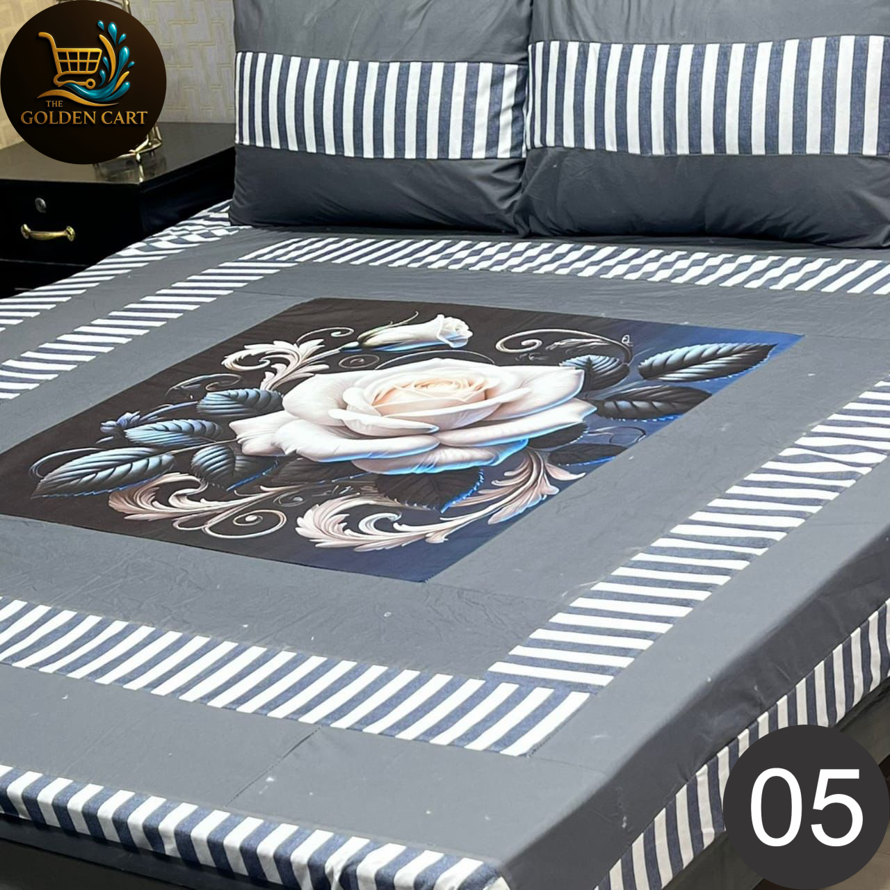 Pure Cotton Gold Panel King Size Bedsheet [SET H]