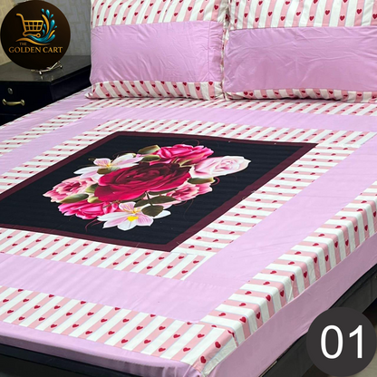 Pure Cotton Gold Panel King Size Bedsheet [SET J]