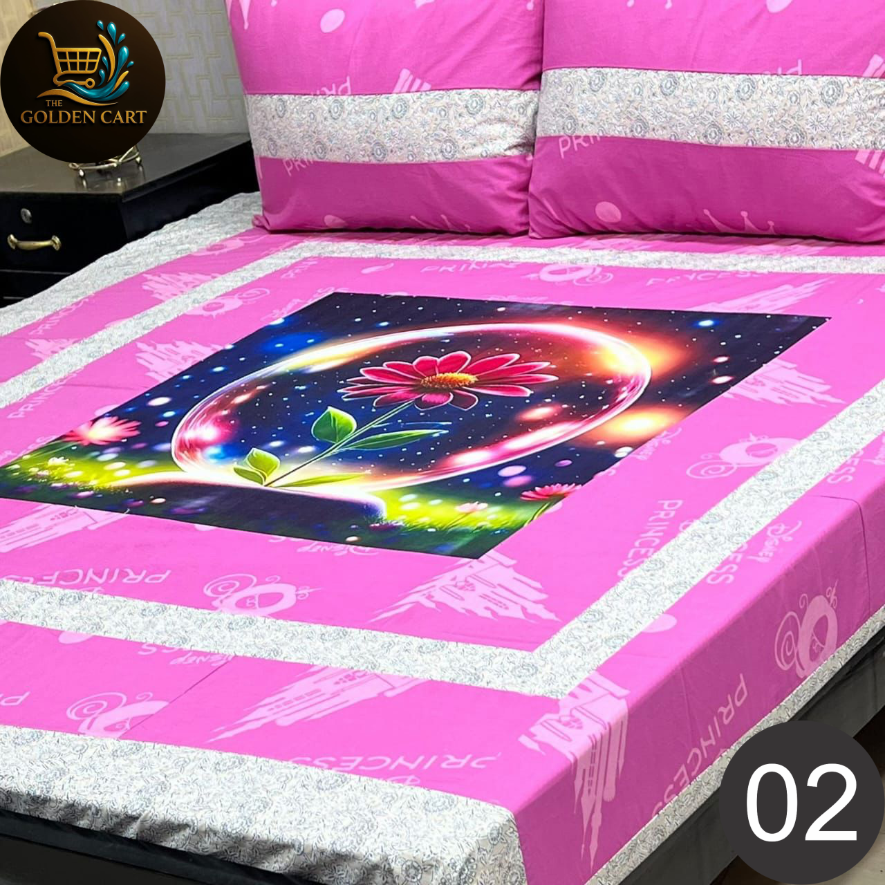 Pure Cotton Gold Panel King Size Bedsheet [SET J]