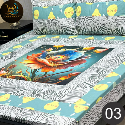 Pure Cotton Gold Panel King Size Bedsheet [SET J]