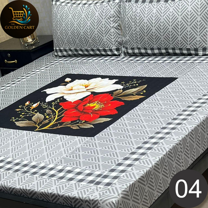 Pure Cotton Gold Panel King Size Bedsheet [SET J]