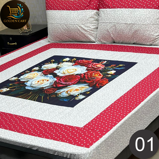 Pure Cotton Gold Panel King Size Bedsheet [SET K]