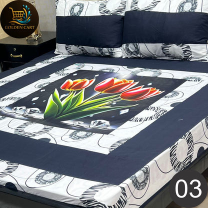 Pure Cotton Gold Panel King Size Bedsheet [SET K]