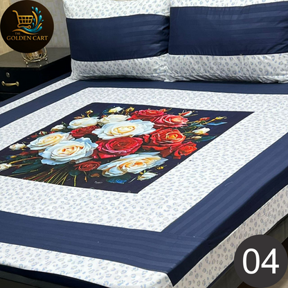 Pure Cotton Gold Panel King Size Bedsheet [SET K]