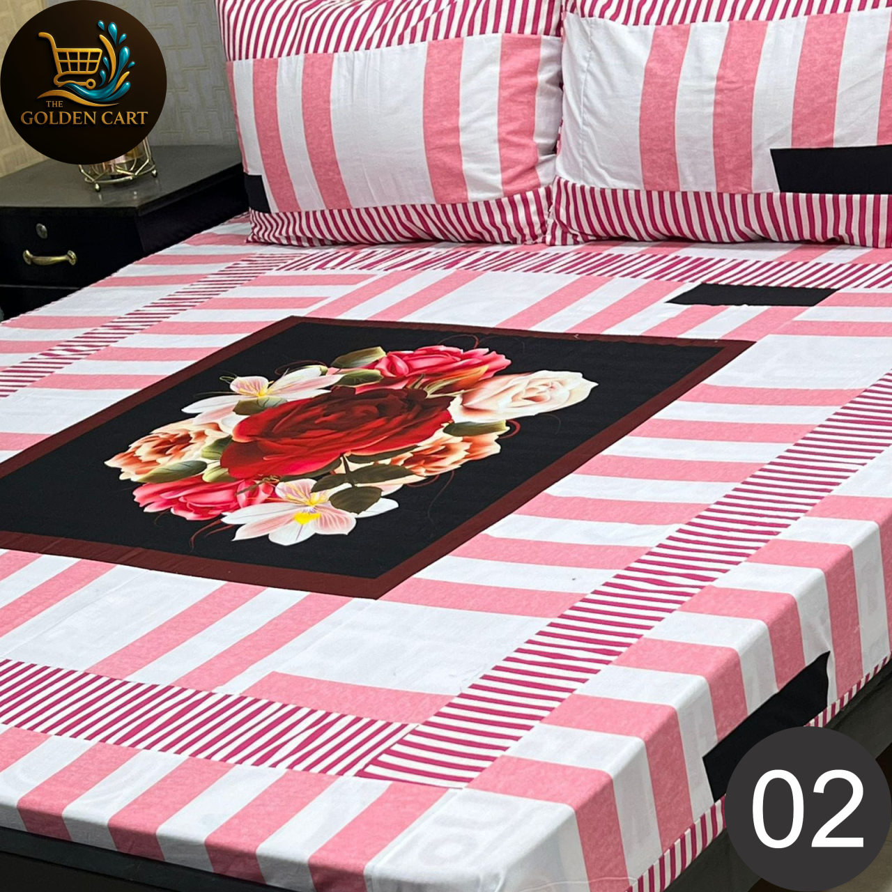 Pure Cotton Gold Panel King Size Bedsheet [SET I]