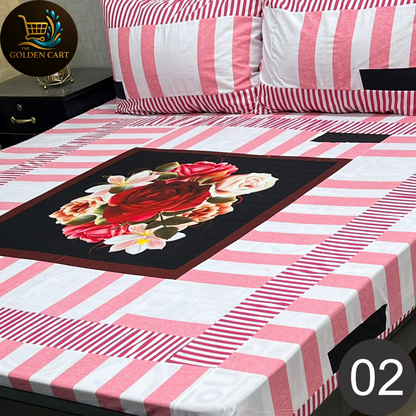 Pure Cotton Gold Panel King Size Bedsheet [SET I]