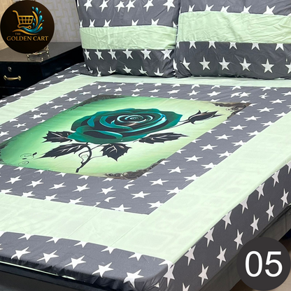 Pure Cotton Gold Panel King Size Bedsheet [SET I]